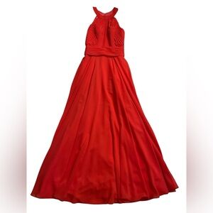 Allure Bridal coral open back chiffon maxi bridesmaid dress NWOT